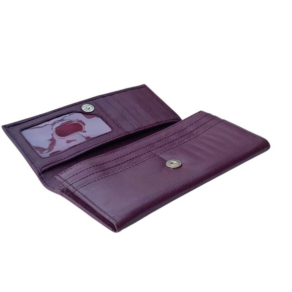 Womens AD Genuine Leather Large Wallet Accordion RFID Clutch- Mulberry - Picture 11 of 14